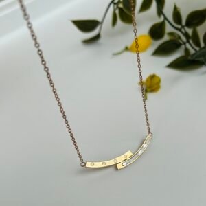 Curved Rose Gold Bar Pendant With Chain